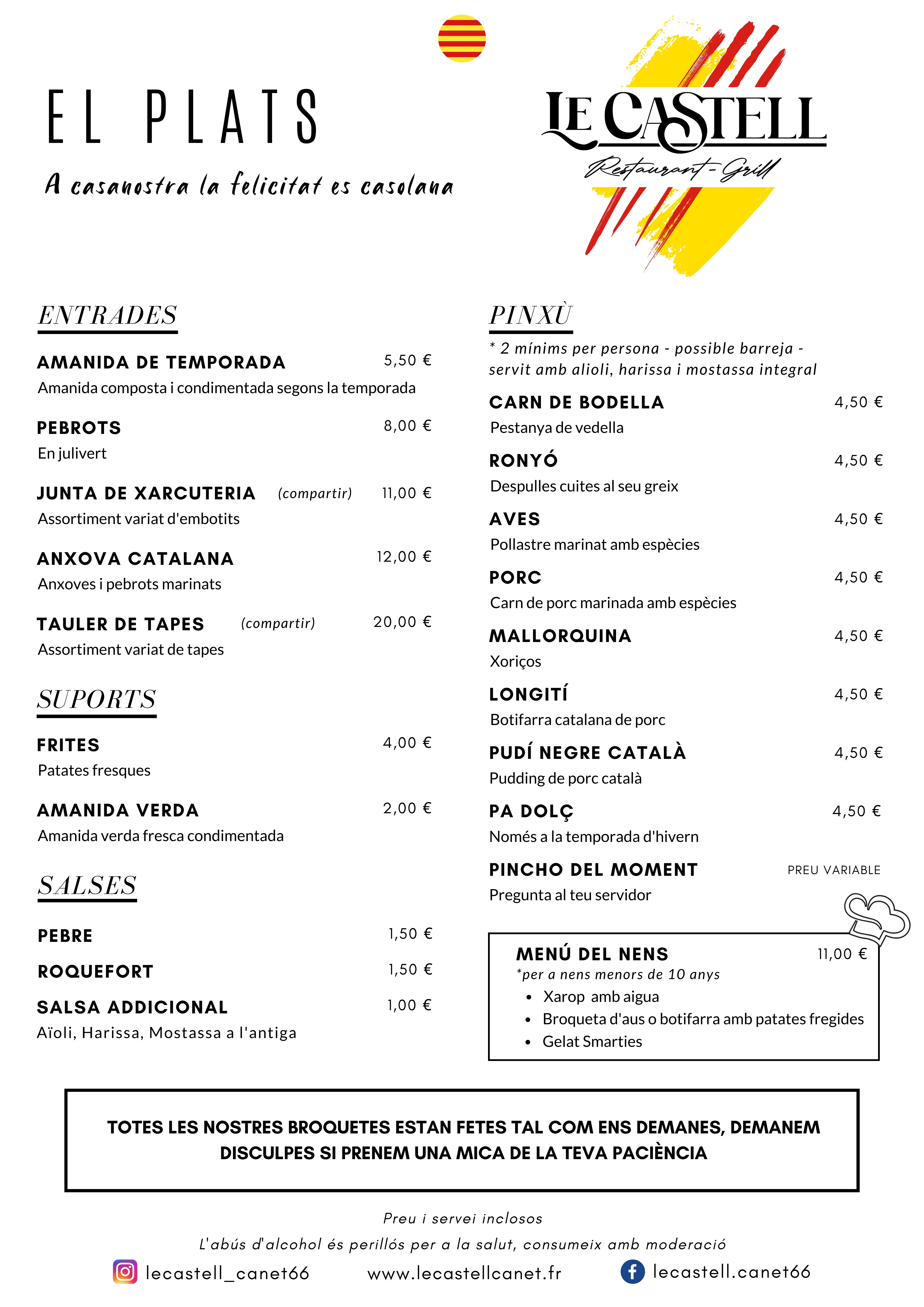 menú de plats