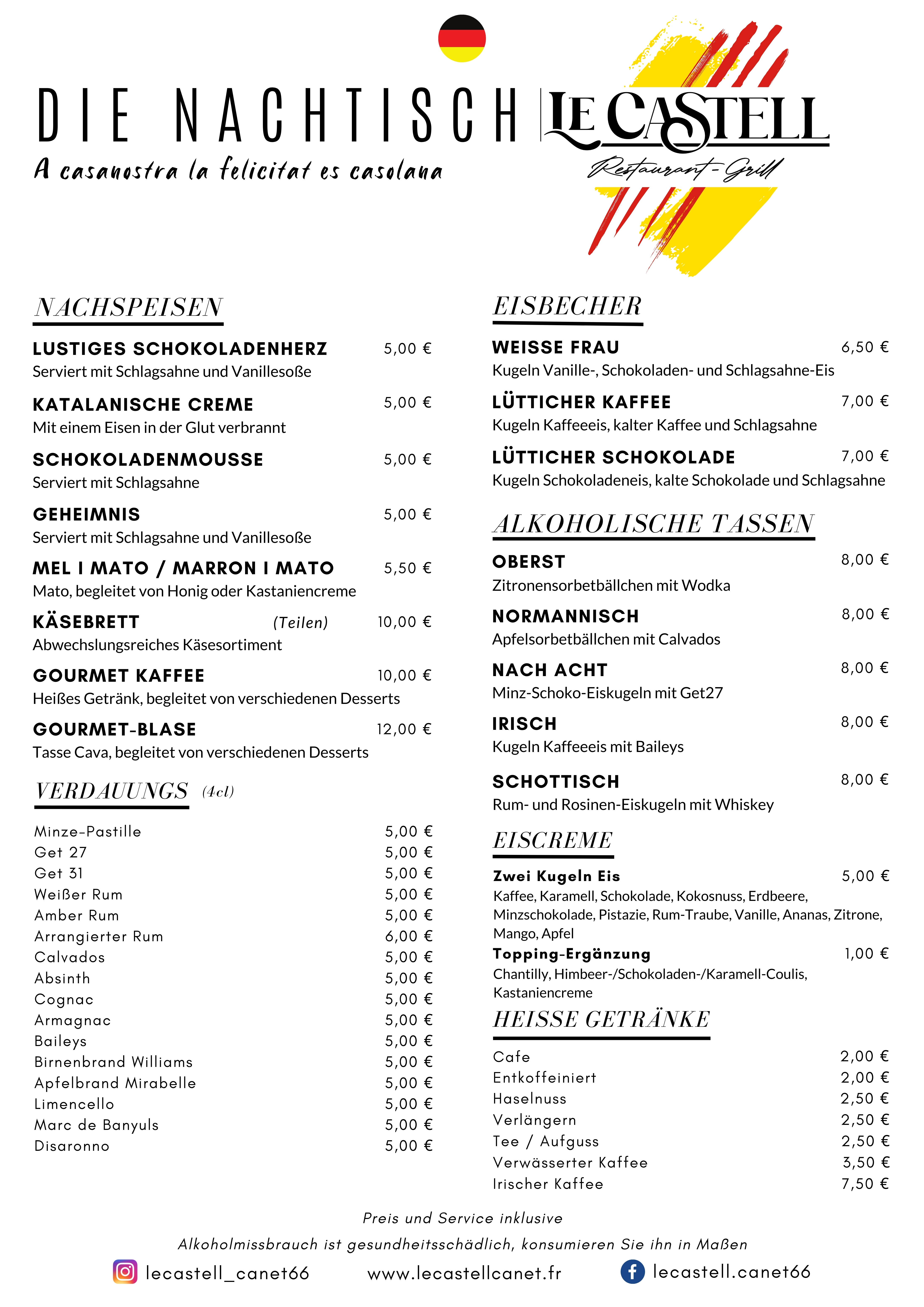 Dessertkarte