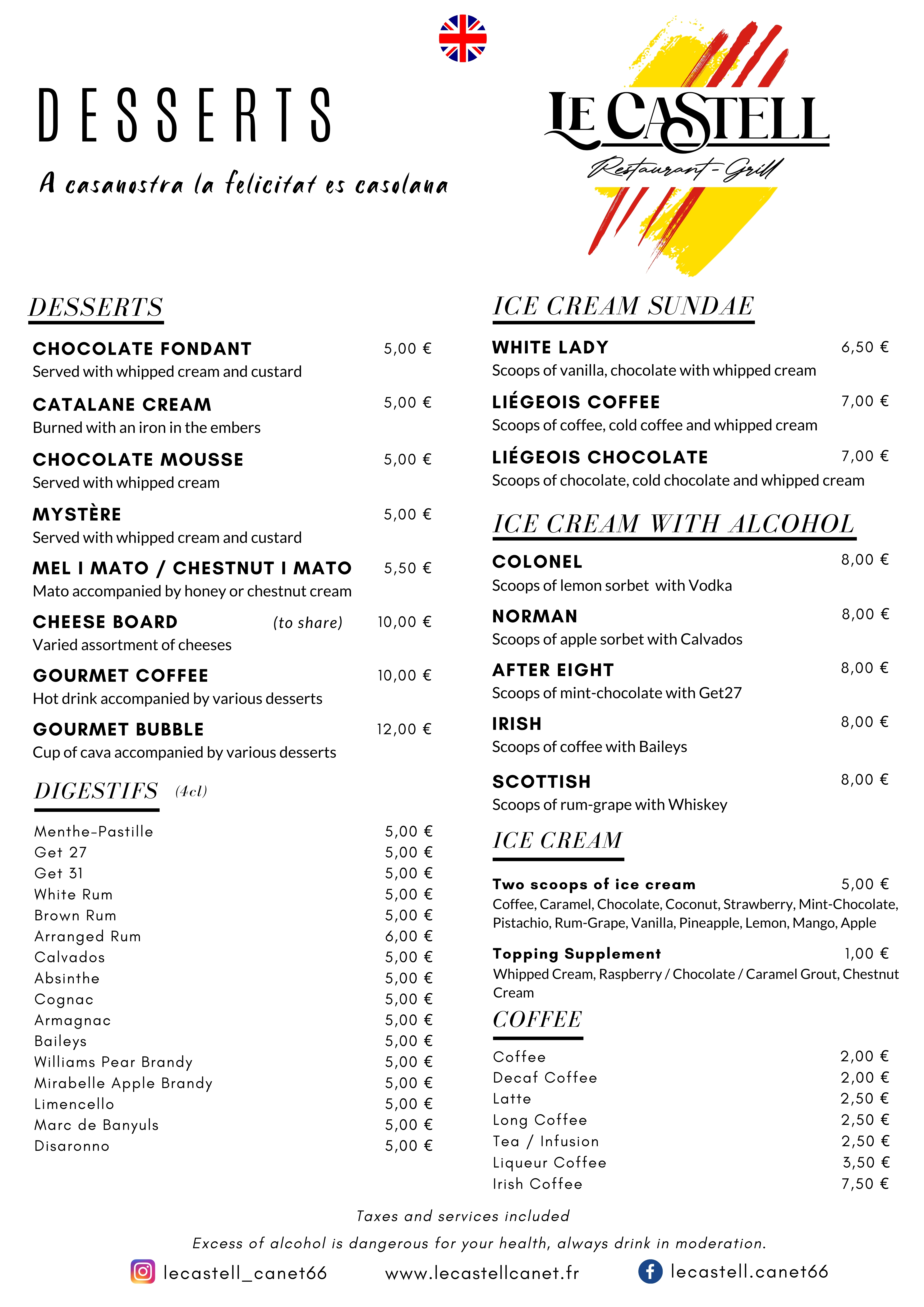 Desserts card