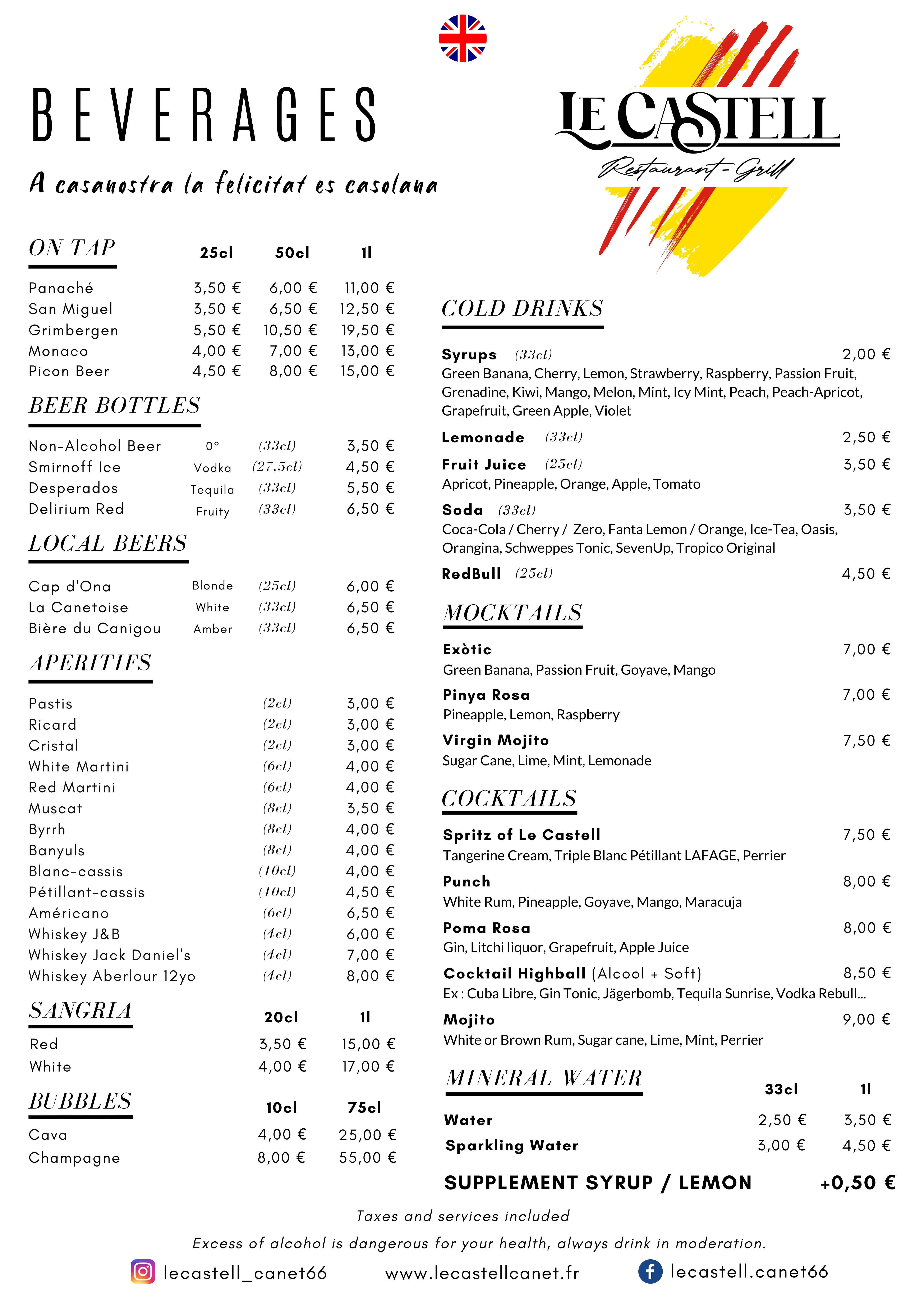 Drinks card