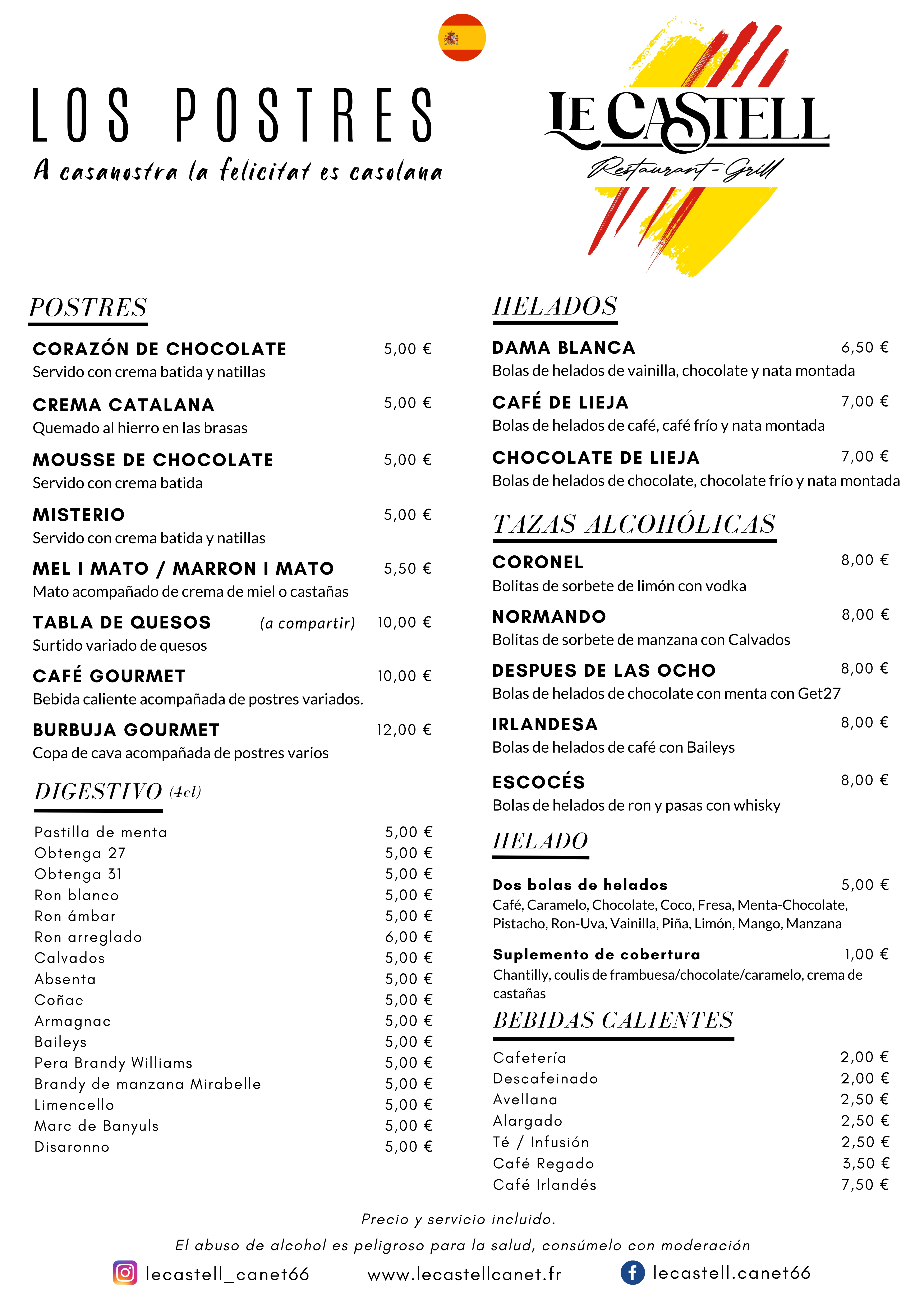 Menú de postres