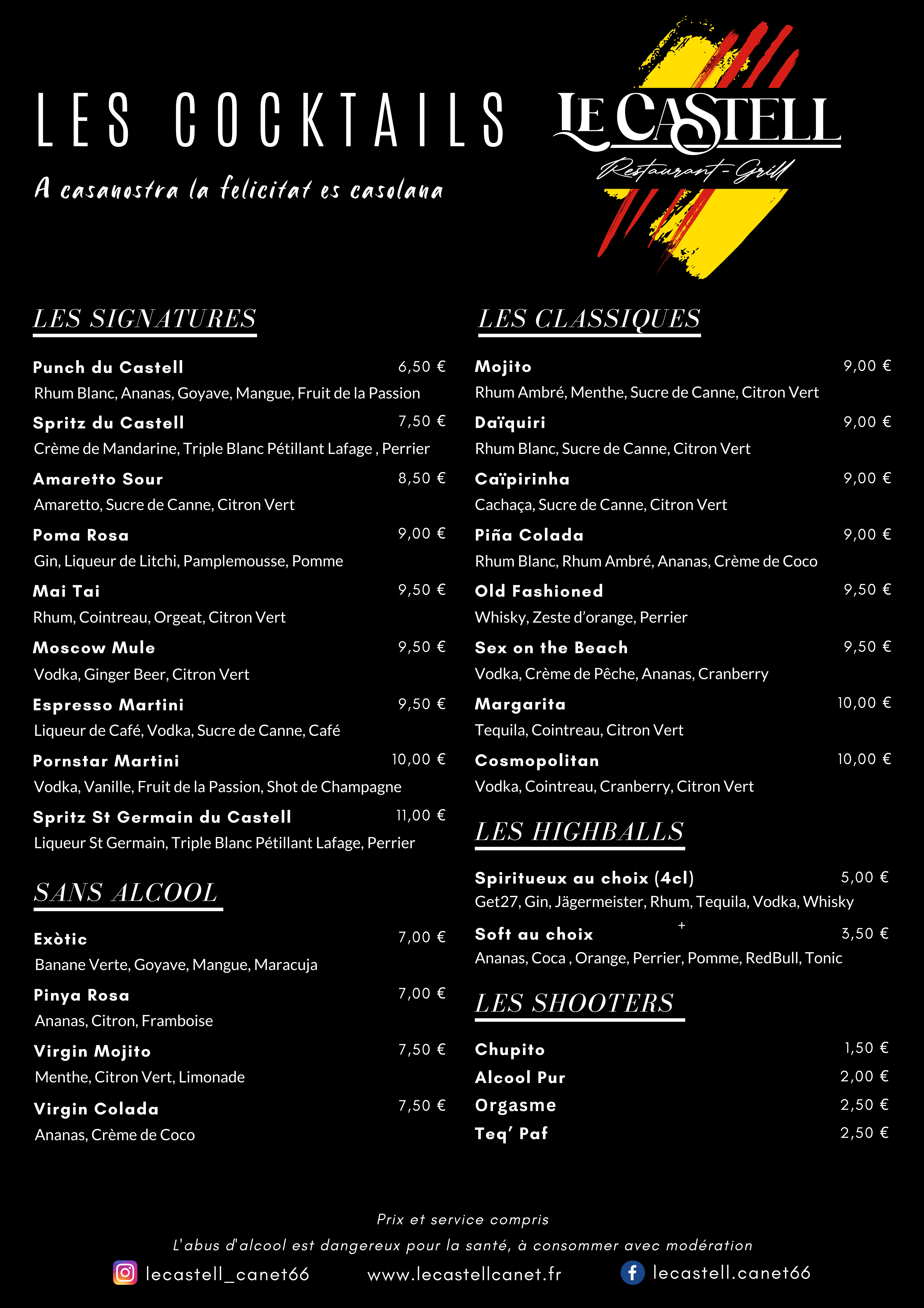 Carte des cocktails