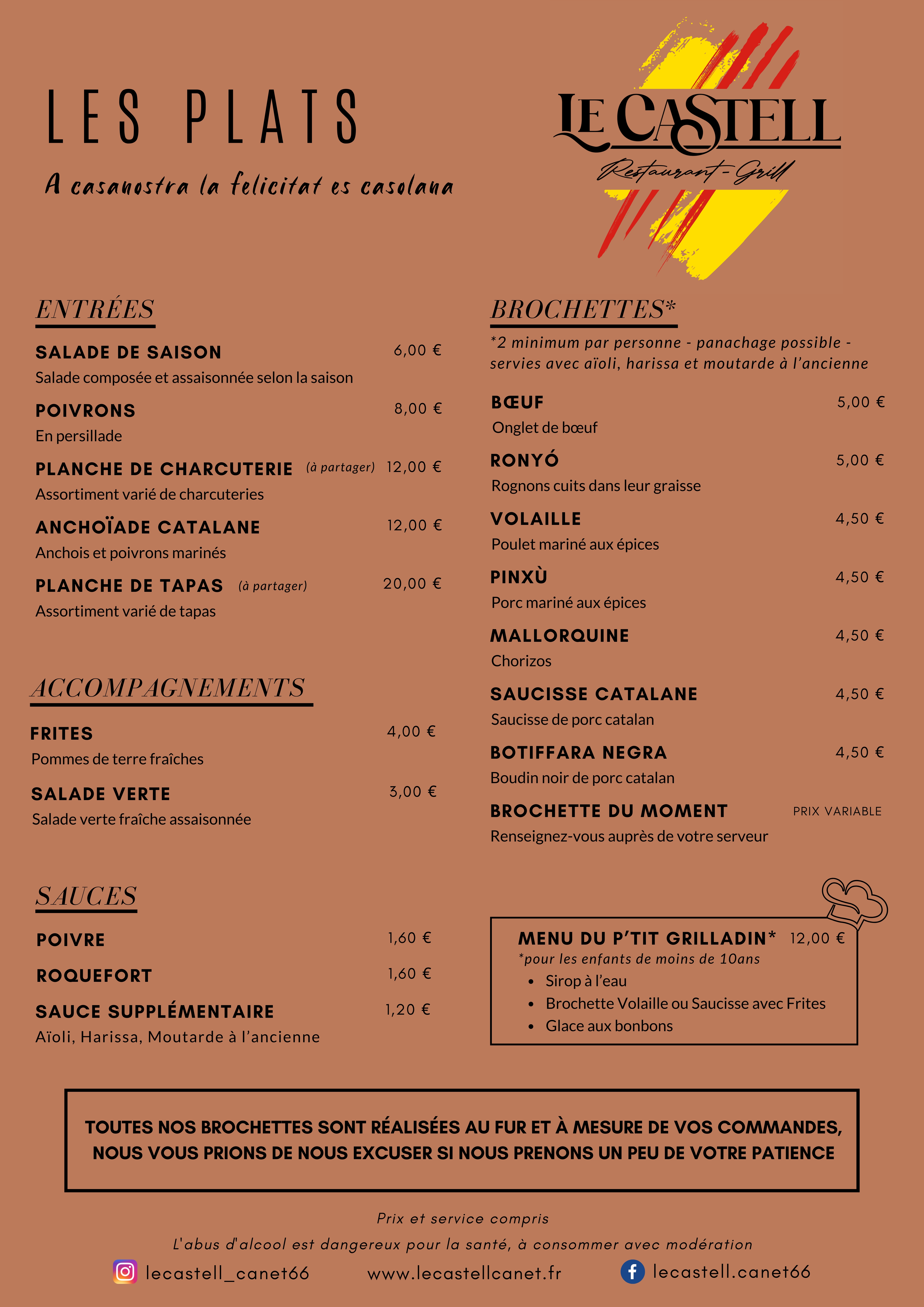 Carte des plats
